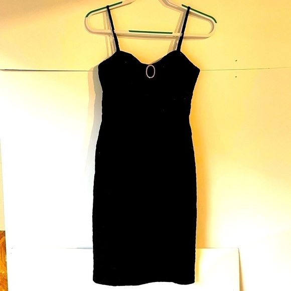 NWT! ($340) Betsey Johnson Black Dress Glitter Rhinestone Formal Party Prom, 6 - Picture 3 of 15
